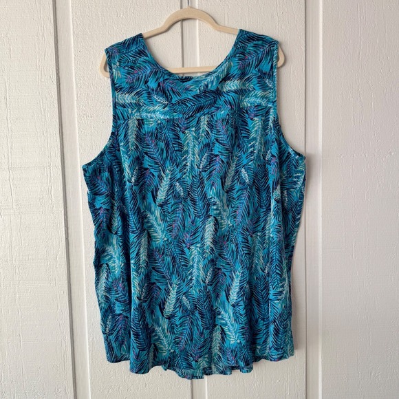 Woman Within Tank Top Sleeveless Button Front Palm Print Blouse 4X - Picture 4 of 5
